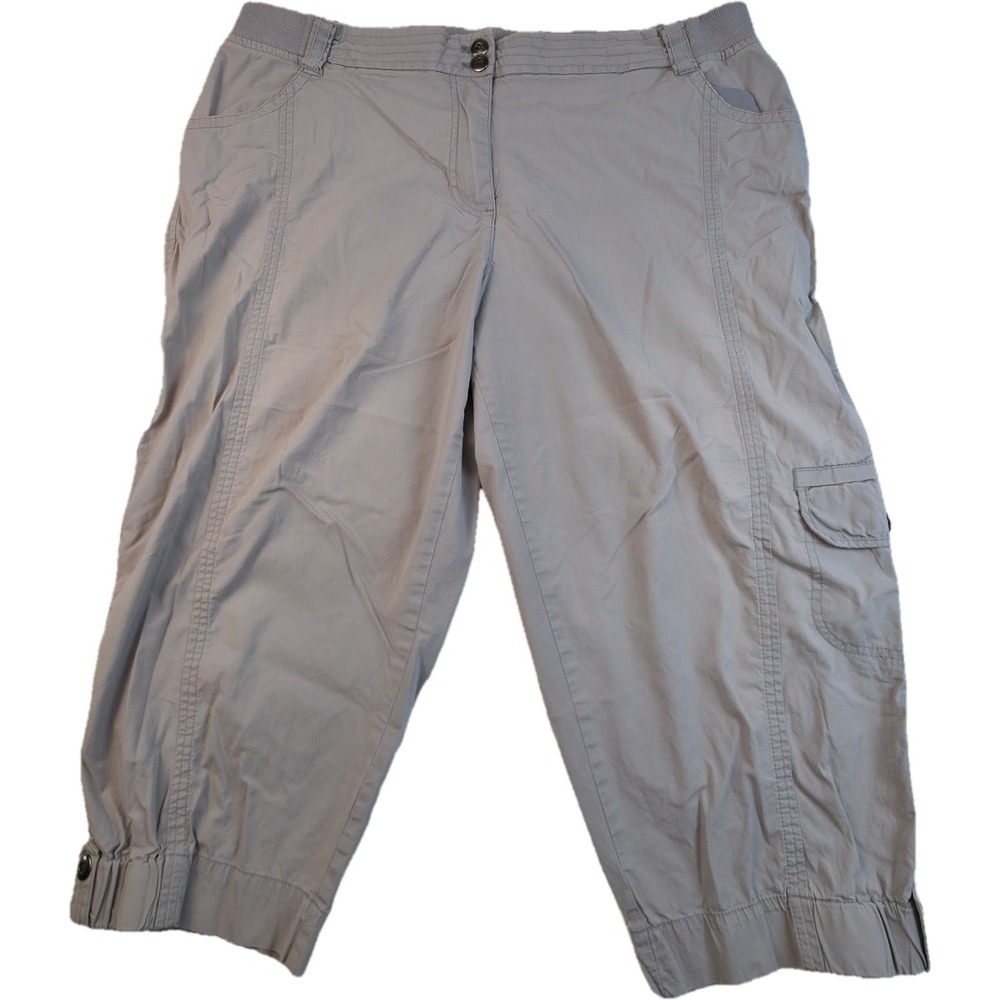 Chico's Women's Cargo Capri Pants Size 3 XL US 16 Gray Elastic Waist Cuffed